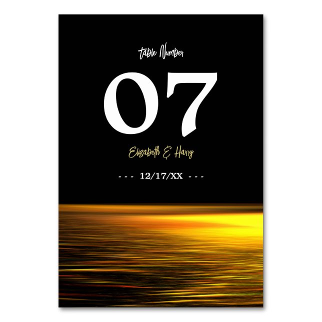 Tarjeta De Mesa Océano dorado, elegante boda playera (Anverso)
