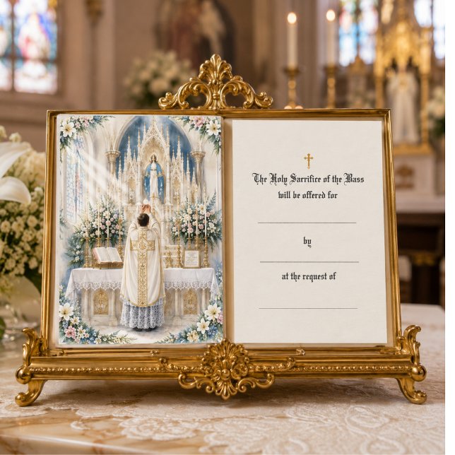 Tarjeta De Mesa Ofrenda de Misa Católica Sacerdotes en el Altar (Subido por el creador)