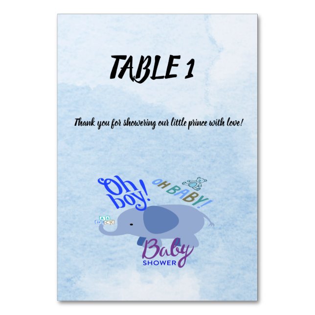 Tarjeta De Mesa ¡Oh, chico! ¡Oh, nena! Azul Baby Shower de 2 tonos (Anverso)