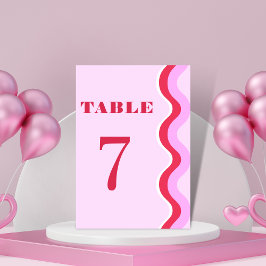 Tarjeta De Mesa Ola Retro Bold 70s Rojo y Rosa Mesa 7 Boda T