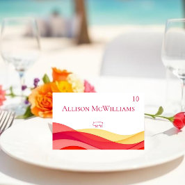Tarjeta De Mesa Olas de Color de Atardecer Iconos de Comida de Cer