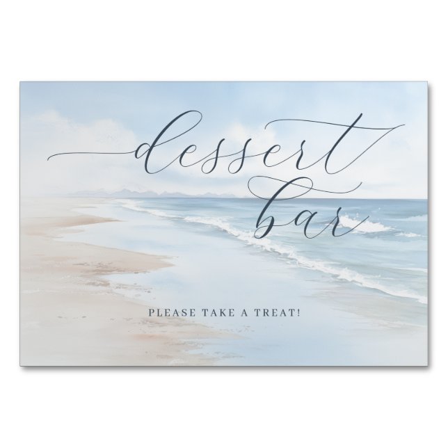 Tarjeta De Mesa Olas de Playa Acuarela Azul Relajantes (Anverso)