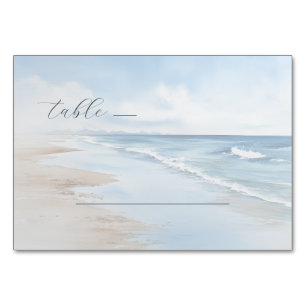 Tarjeta De Mesa Olas de Playa Acuarela Azul Tranquilo