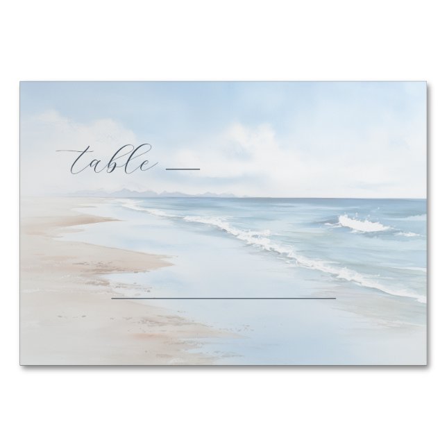 Tarjeta De Mesa Olas de Playa Acuarela Azul Tranquilo (Anverso)