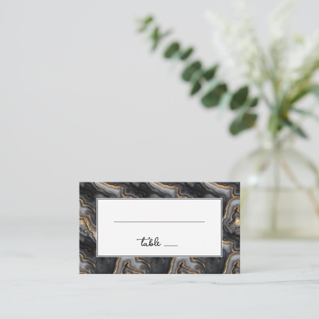 Tarjeta De Mesa Olas Elegantes de Negro y Dorado (Anverso de pie)