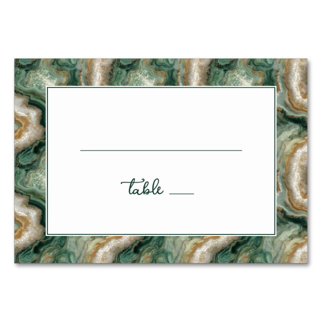 Tarjeta De Mesa Olas Elegantes Verdes Marmoleadas (Anverso)