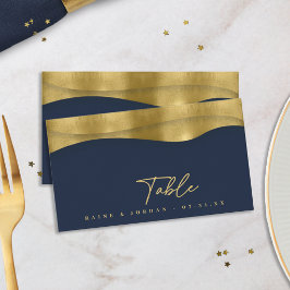 Tarjeta De Mesa Olas Esculturales Boda Azul Marino Oro ID1312