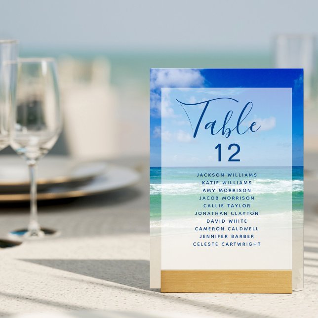 Tarjeta De Mesa Olas oceánicas foto playa boda con nombres (Subido por el creador)