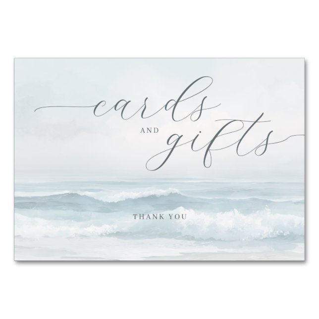 Tarjeta De Mesa Olas tranquilas de acuarela azul (Anverso)