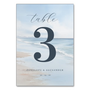 Tarjeta De Mesa Olas tranquilas de la playa en azul