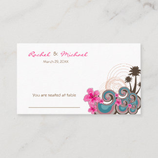 Tarjeta De Mesa Olas tropicales rosa Hibiscus Palm Trees Boda