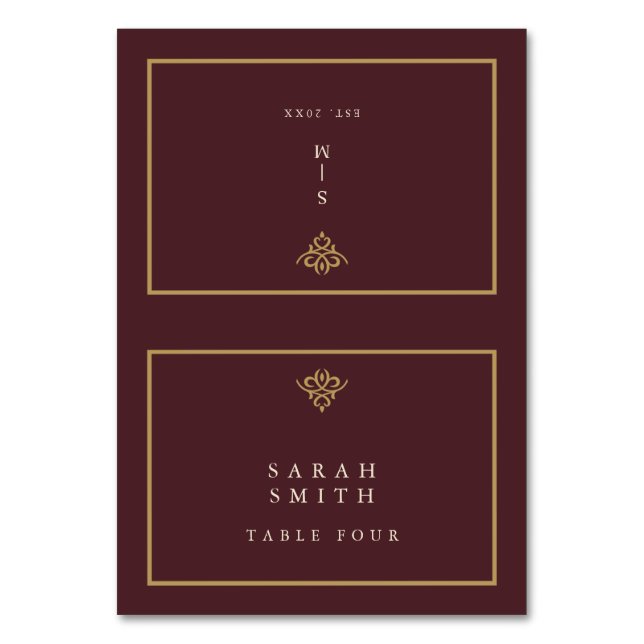 Tarjeta De Mesa Old Money Burgundy Wedding Table Place Card (Anverso)
