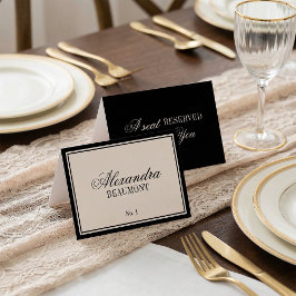 Tarjeta De Mesa Old Money Classic Black Cream Wedding Place Card