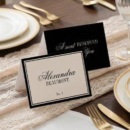 Tarjeta De Mesa Old Money Classic Black Cream Wedding Place Card