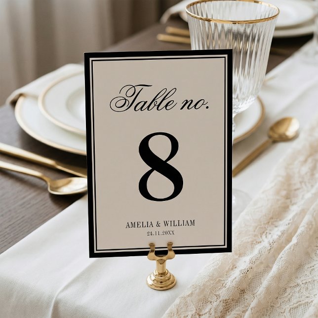 Tarjeta De Mesa Old Money Classy Timeless Black Cream Wedding (Subido por el creador)
