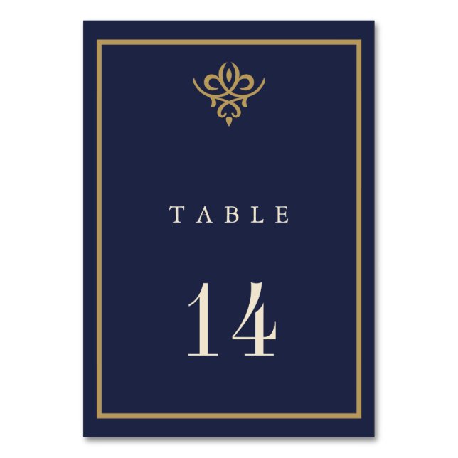Tarjeta De Mesa Old Money Navy Blue Wedding Table Card (Anverso)