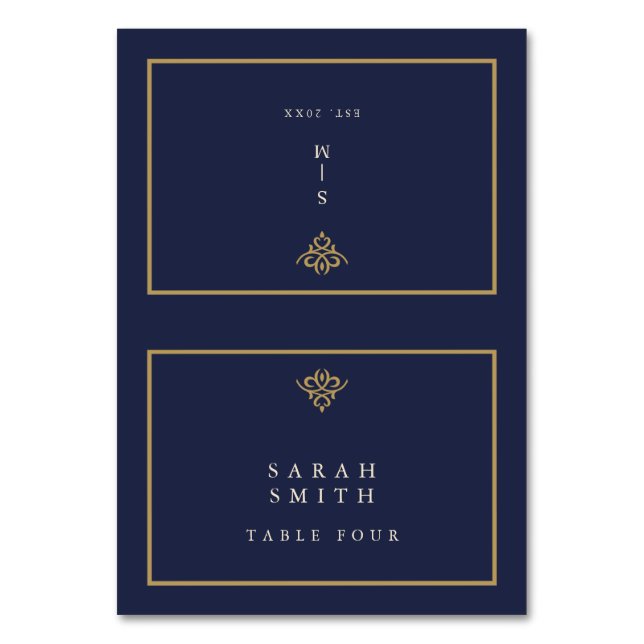 Tarjeta De Mesa Old Money Navy Blue Wedding Table Place Card (Anverso)