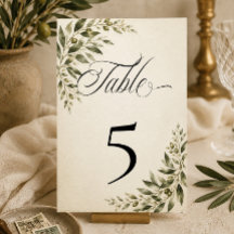 Olive and Ivory Calligraphy Table Number Card