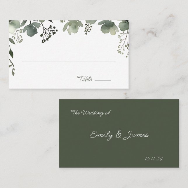 Tarjeta De Mesa Olive Floral Wedding (Anverso / Reverso)