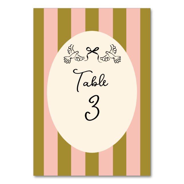 Tarjeta De Mesa Olive Green and Blush Pink Striped Wedding  (Anverso)