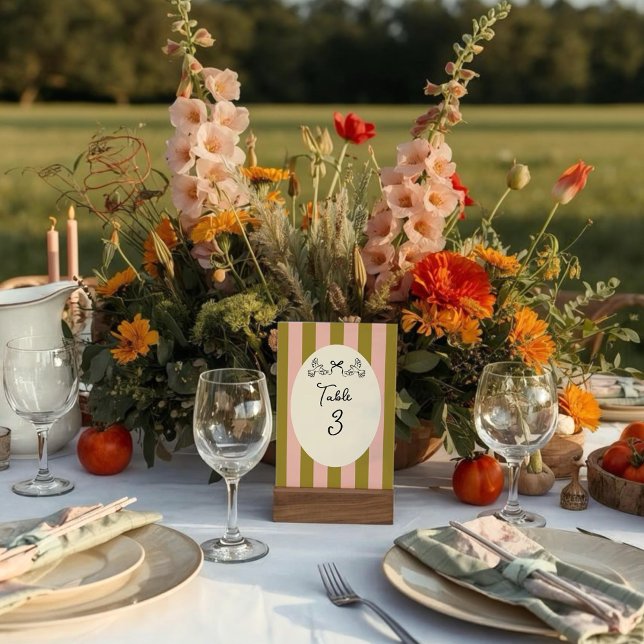 Tarjeta De Mesa Olive Green and Blush Pink Striped Wedding  (Subido por el creador)