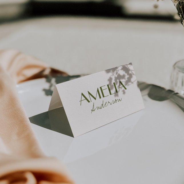 Tarjeta De Mesa Olive Green Ivory Old Money Wedding Place Cards    (Subido por el creador)