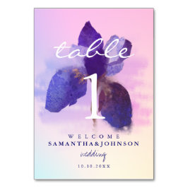 Tarjeta De Mesa Ombre Púrpura Púrpura Acuarela Iris Boda Floral