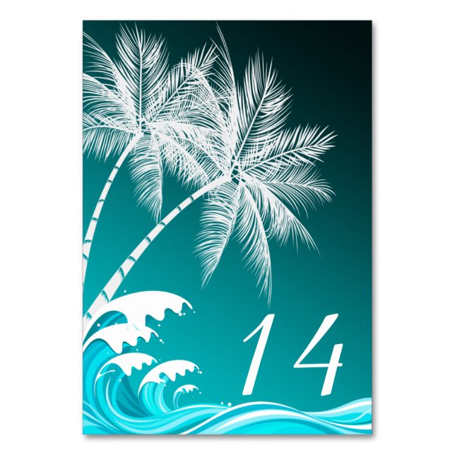 Tarjeta de mesa OMBRÉ VERDE AZULADA TROPICAL PALMS (Anverso)
