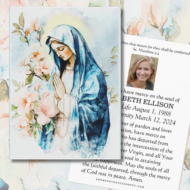 Tarjeta De Mesa Oración conmemorativa católica María Floral (Subido por el creador)