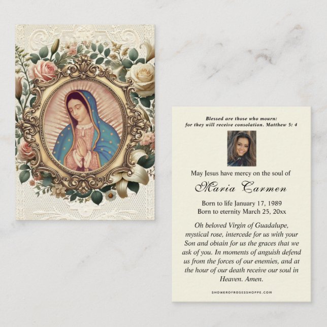 Tarjeta De Mesa Oración conmemorativa del funeral de la Virgen Mar (Anverso / Reverso)