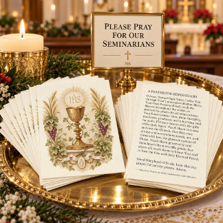 Tarjeta De Mesa Oración de seminarista católico con eucaristía y c