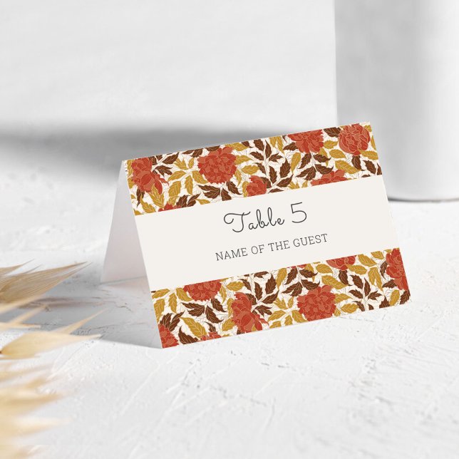 Tarjeta De Mesa Orange Peony Flowers Fall Wedding Place Card (Subido por el creador)