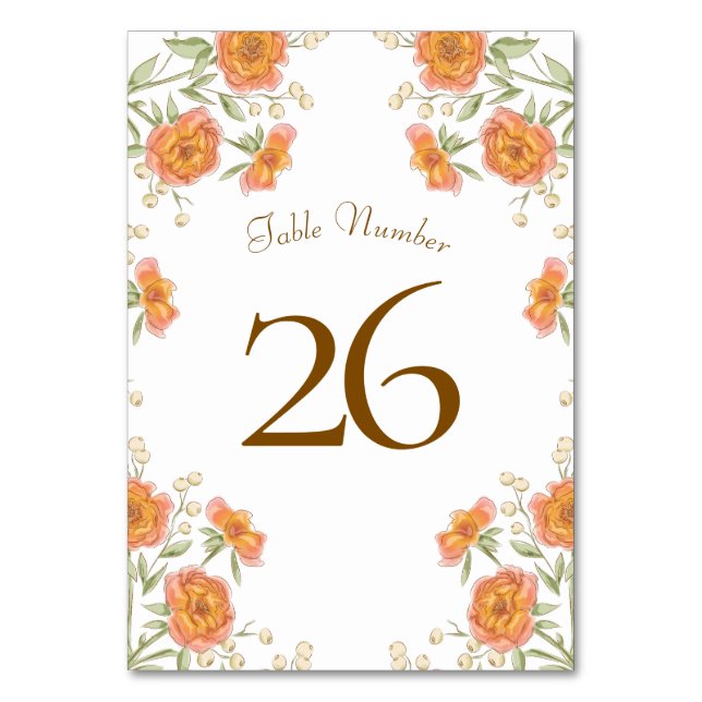 Tarjeta De Mesa Orange Rose Wedding (Reverso)