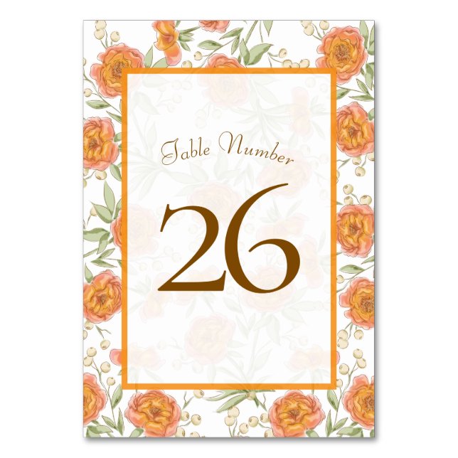 Tarjeta De Mesa Orange Rose Wedding (Reverso)