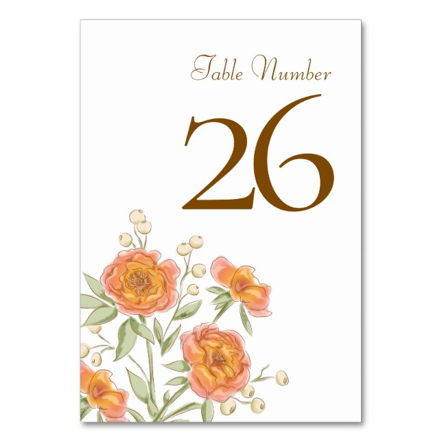 Tarjeta De Mesa Orange Rose Wedding (Anverso)