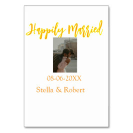Tarjeta De Mesa Orange yellow retro photo happily married couple