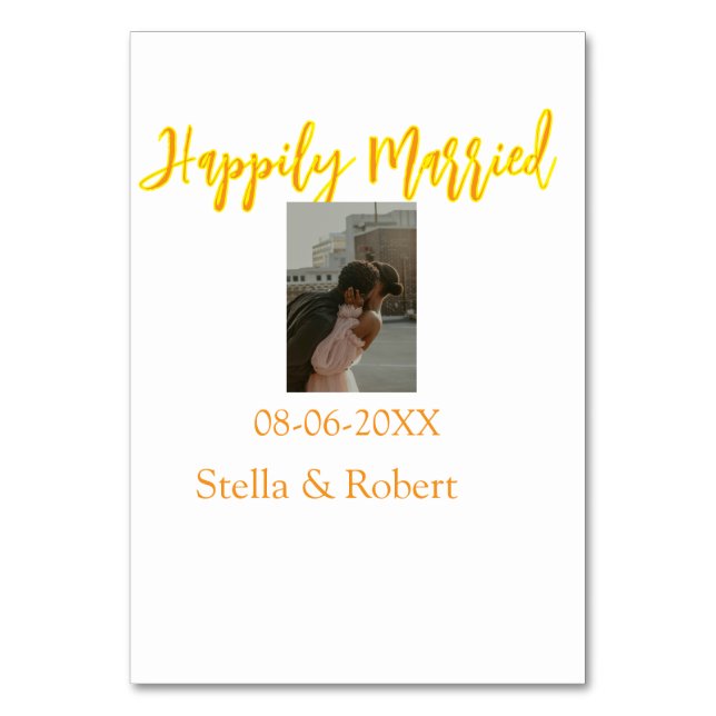 Tarjeta De Mesa Orange yellow retro photo happily married couple (Anverso)