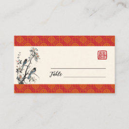 Tarjeta De Mesa Oriental modern red flower bird Chinese wedding 