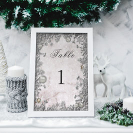 Tarjeta De Mesa Ornamentos plateados Boda de Invierno con Nieve