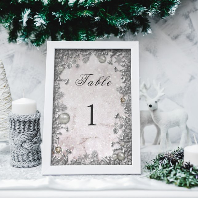 Tarjeta De Mesa Ornamentos plateados Boda de Invierno con Nieve (Subido por el creador)