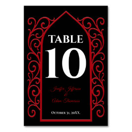 Tarjeta De Mesa Ornate border black and red Gothic Wedding