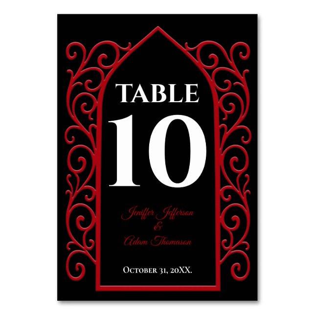 Tarjeta De Mesa Ornate border black and red Gothic Wedding (Anverso)