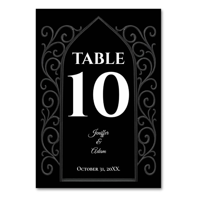 Tarjeta De Mesa Ornate border black and white Gothic Wedding (Anverso)