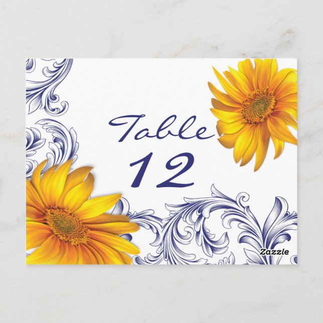 Tarjeta de mesa Ornate Royal Blue and Yellow Sunfl (Reverso)