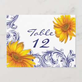 Tarjeta de mesa Ornate Royal Blue and Yellow Sunfl
