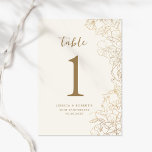 Tarjeta De Mesa Oro 50° Aniversario<br><div class="desc">Sorpresa botánica de oro de marfil de crema número de la mesa de celebración del 50 aniversario del boda. El diseño moderno minimalista presenta acentos botánicos y tipografía. Una sencilla tarjeta floral perfecta para un fiesta elegante.</div>