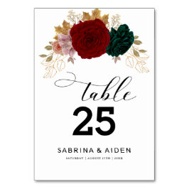 Tarjeta De Mesa Oro Autumanal Borgoña Esmeralda Greeny Floral