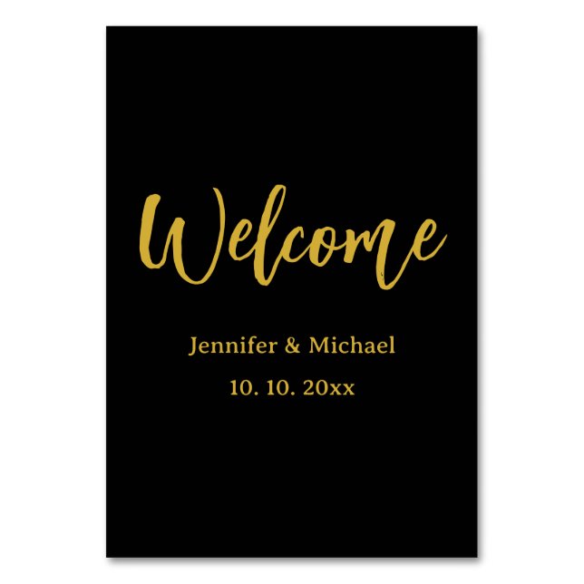 Tarjeta De Mesa Oro Metálico y Negro Moderno Elegante Profesional (Anverso)