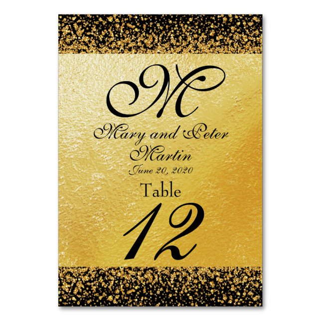 Tarjeta De Mesa Oro y negro elegantes (Anverso)