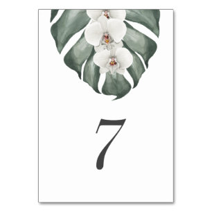 Tarjeta De Mesa Orquídea blanca en Boda tropical de Monstera